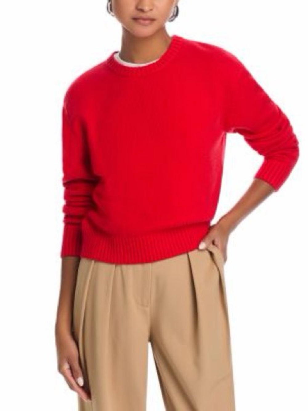 Good American Red Crewneck Sweater - Ribbed Hem & Cuffs